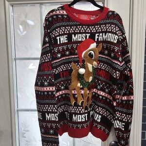 Red and Black Rudolph The Red Nose Reindeer Christmas Sweater NWT Size Large